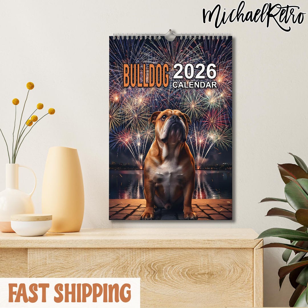Bulldog Wall Calendar 2026, Office Party Gift Lover Calendar, 8.26''x11