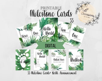 Baby Milestone Cards, Digital Download Milestone Photo Props, DIY Printable Baby Milestones Cards,Tropical Botanical Safari Milestones Cards