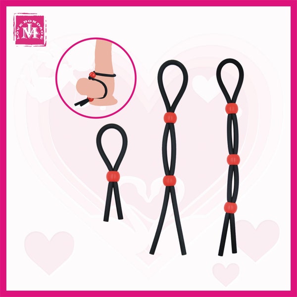 Set of 3 Soft Silicone Cock Rings, Adjustable Delayed Ejaculation Cord