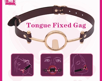 BDSM Anneau en métal Gag de la langue emprisonnée,Gag de gorge profonde,Bondage Hollow Design Mouth Gag,Couples Jouets sexuels adultes