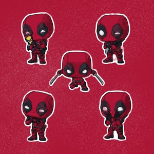 Naklejki winylowe Deadpool, wodoodporne, błyszczące wykończenie, inspirowane Funko Pop, Marvel, Avengers, do kubka Hydro lub laptopa