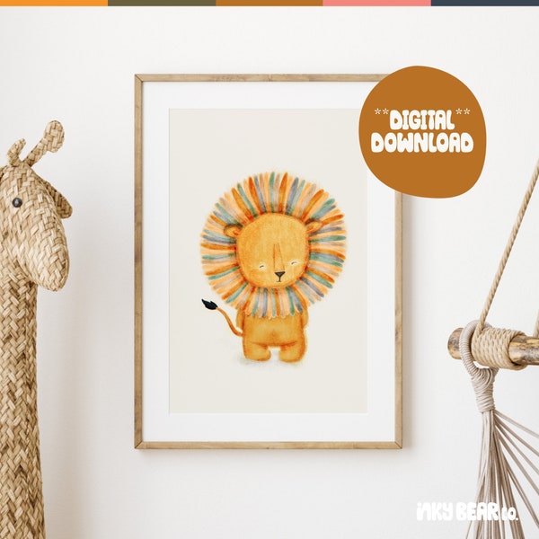 INSTANT DIGITAL DOWNLOAD - Sunny The Lion Nursery Print - Safari Theme Wall Art, Safari Nursery, Childrens, Kids, Animal Theme - Scandi