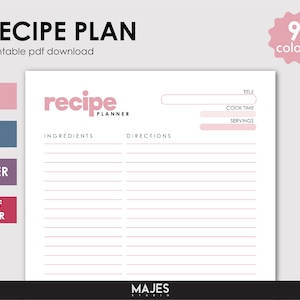 Recipe Card Template, Printable Planner A5, for minimalist, Blank Cookbook, Menu Idea Notes, Kitchen Plan Page, Cooking Menu Sheets, Filofax