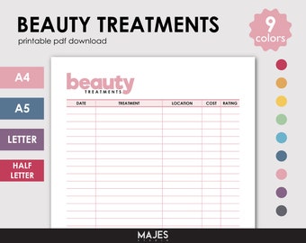 Skincare Planner, Beauty Treatment Tracker (Digital Download)