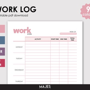 Work Log, Time Log, Time Journal, Work Hours Tracker, Time Tracker, Timesheet, Work Schedule, Work Journal, Employee Time Card, Time Sheet