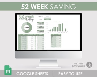 Sfida di risparmio di 52 settimane, modello di Fogli Google (download digitale)