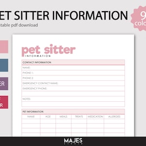 Pet Sitter Info, Pet Care Sheet, Pet Sitter Form, Dog Sitting Form, Pet Instructions, Pet Sitting Guide, Pet Sitter Planner, A4 Printable