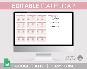 Editable Monthly Calendar, Google Sheets Template (Digital Download)