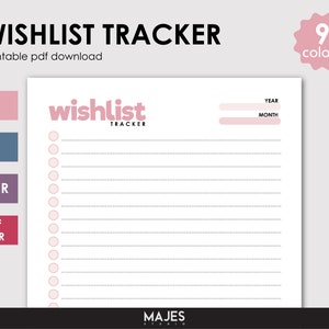 Wunschliste Tracker, Wunschliste Seite, Wunschliste eintragen, Wunschliste druckbare Wunschliste Einkaufswunschliste Digitale Wunschliste