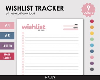Wishlist Tracker Printable, Shopping List Planner (Digital Download)