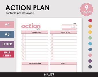 Plan de acción imprimible, planificador de productividad moderno (descarga digital)