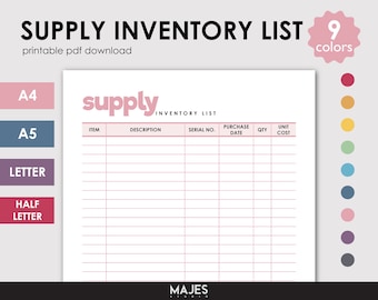 Lista de inventario de suministros, rastreador imprimible (descarga digital)