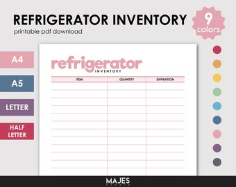 Refrigerator Inventory Planner, Food Checklist (Digital Download)