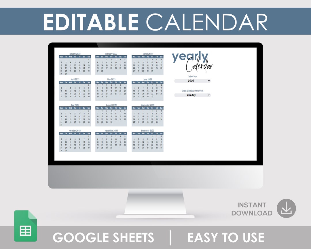 Editable Monthly Calendar, Automatic Google Sheets Template (PDF) - Etsy