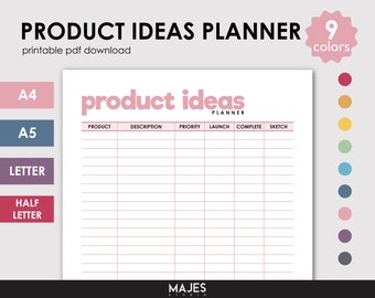 Product Ideas Planner, Business Organizer (Printable PDF)