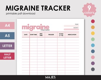 Migraine Tracker Printable, Headache Log, A4 A5 Letter Sizes (Digital Download)