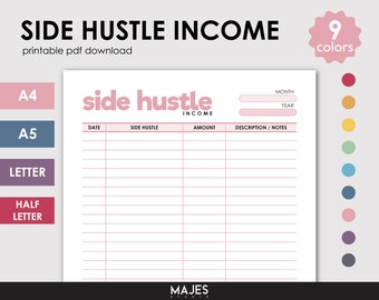 Side Hustle Income Tracker Printable, Business Planner (Digital Download)