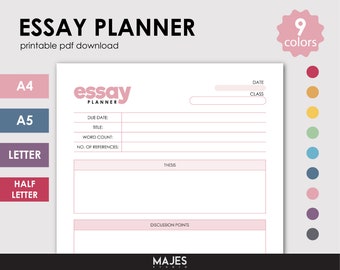 Essay Planner Printable, Student Writing Template (Digital Download)