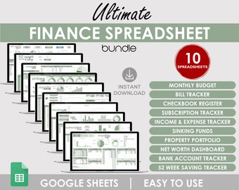 Finance Spreadsheet Google Sheets | Budget Planner & Expense Tracker | Bill Tracker Savings Template