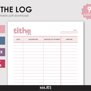 Tithe Log Tracker, Calculations, Printable Tithe, Printable Church, Record Keeping, Tithe Record, Weekly Donations, Church Donations