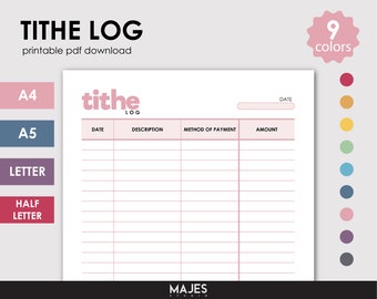 Printable Tithe Log Tracker, Church Donation Record (PDF)
