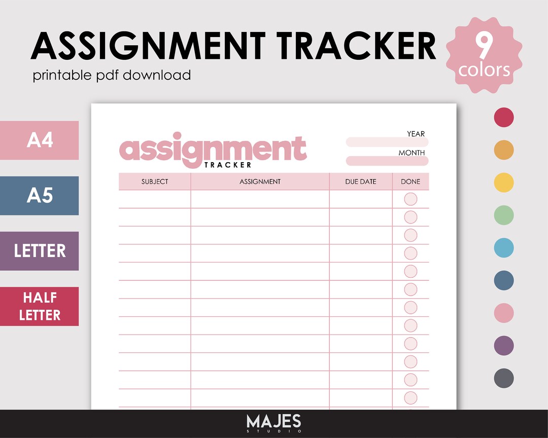 Assignment Tracker Printable, Homework Planner (A4, A5, Letter, Half ...