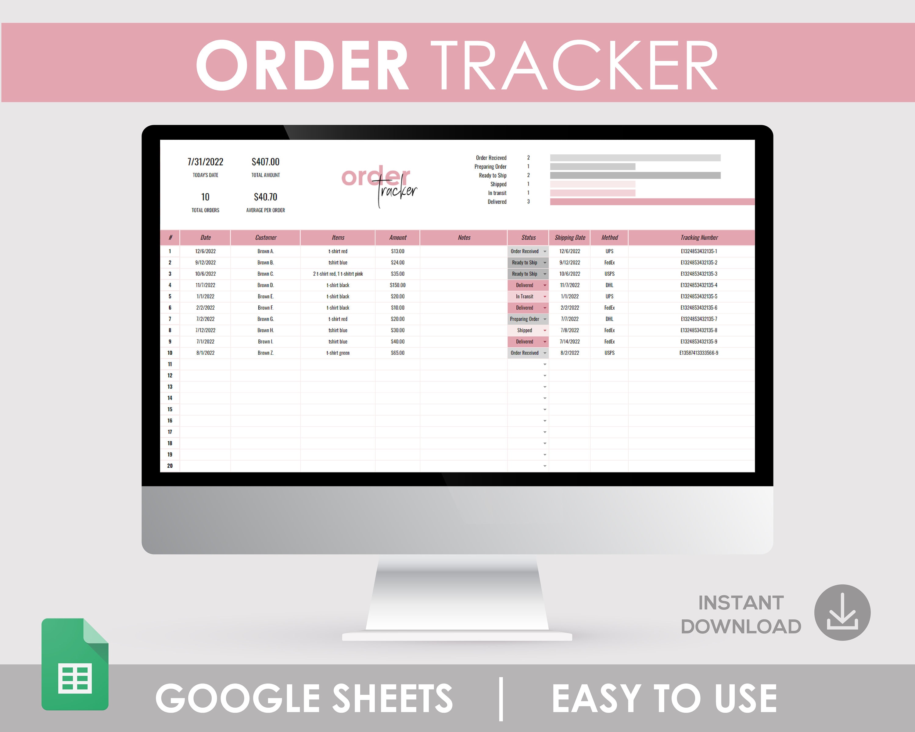Order Tracker Google Sheets Spreadsheet Template Online Orders Tracking ...