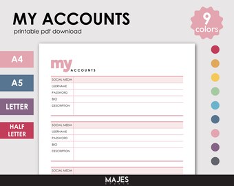 Account Organizer, Password, Credit Card, Bank Tracker (Digital Download)