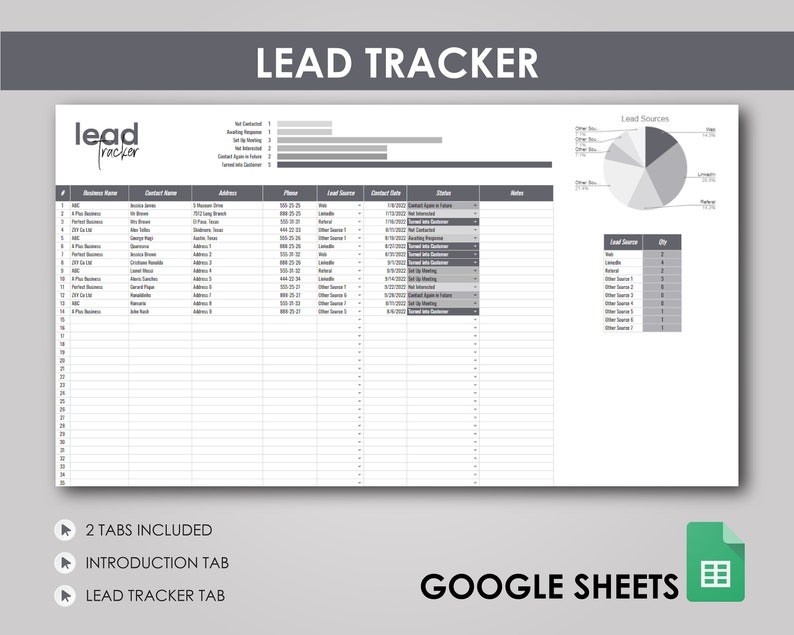 Lead Tracker Google Sheets Template, Small Business (digital Download ...
