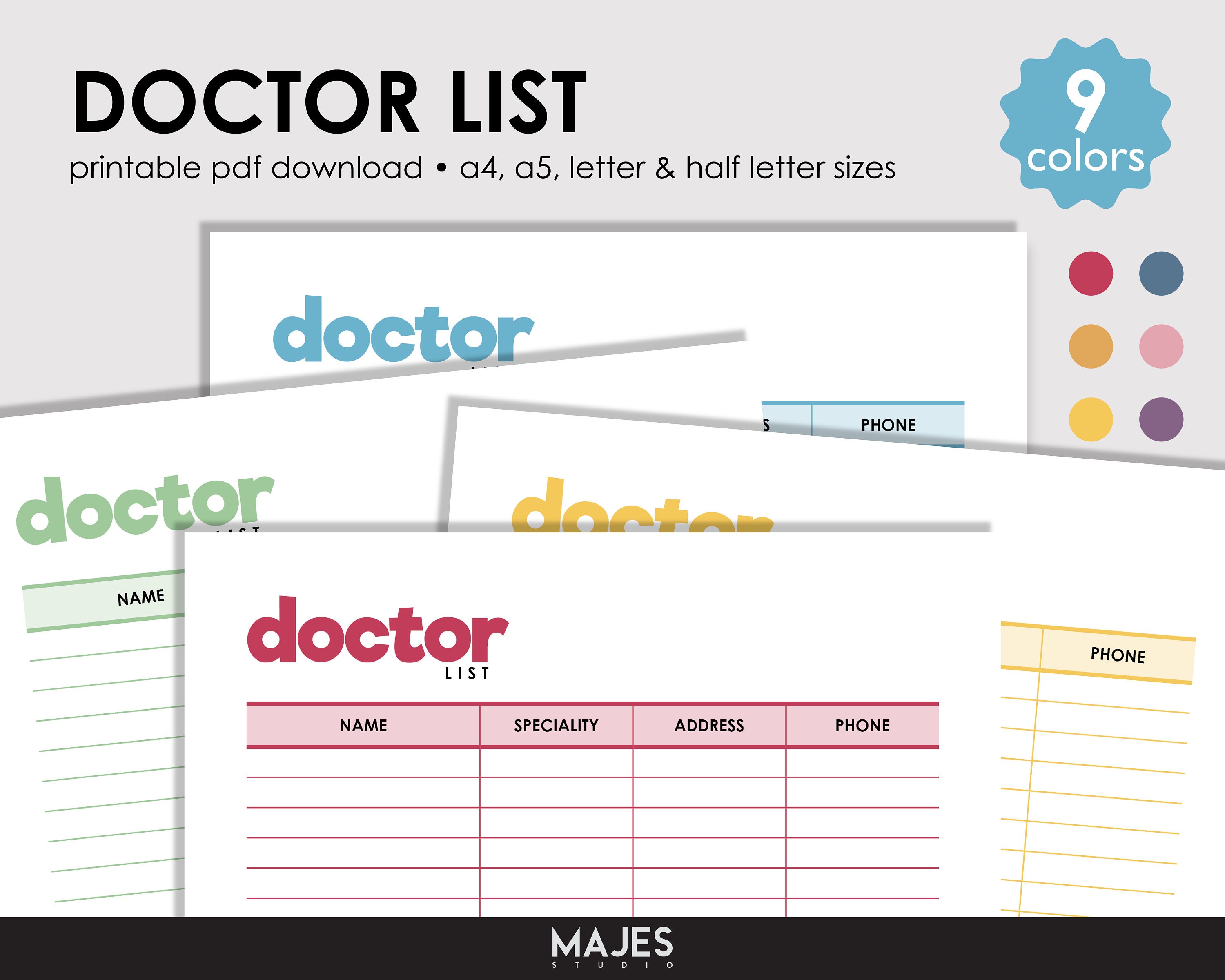 Doctor Contact List Template, Healthcare Tracker (PDF Download) - Etsy