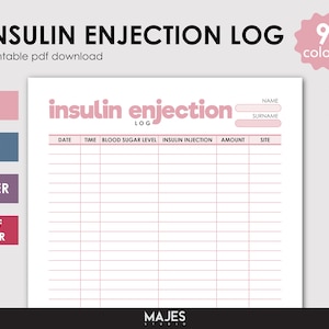 Insulin Injection, Insulin Log, Daily Blood Sugar, Diabetic Planner, Type 1 Diabetes Log, Diabetes Planner, Type 2 Diabetes, Template