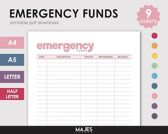 Emergency Fund Tracker, Printable Savings Challenge (Digital Download)