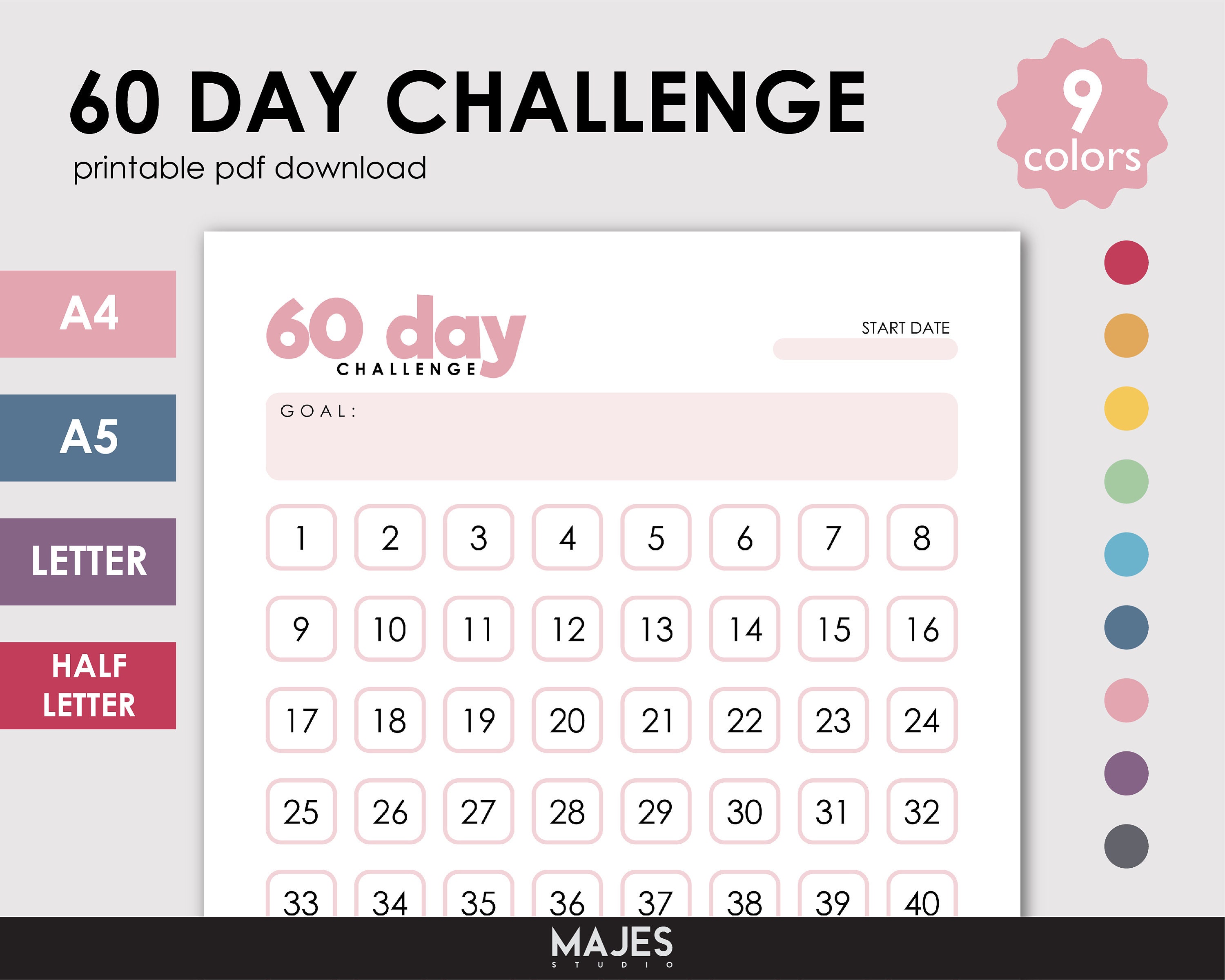 60 Day Challenge Routine Tracker Fitness Workout Diet Etsy