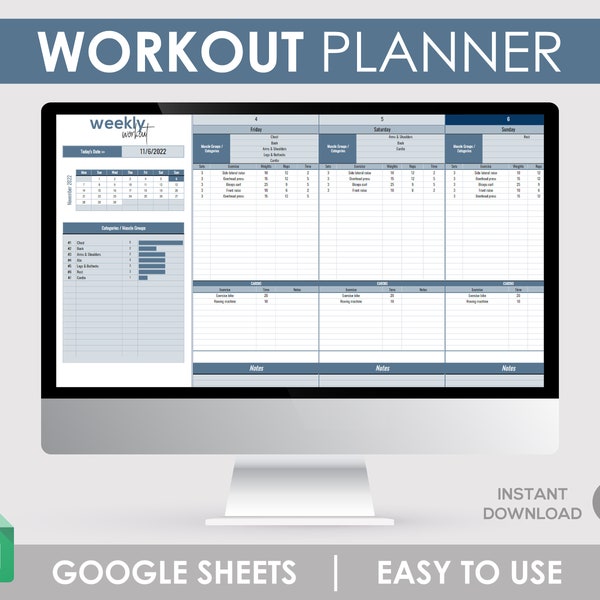 Gym Workout Google Sheets Etsy