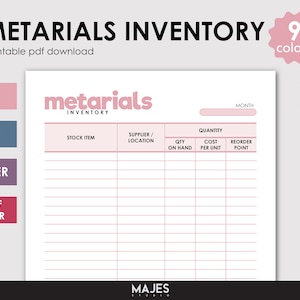 Materials Inventory, Inventory Tracker, Inventory Template, Inventory Log, Inventory Sheet, Inventory Form, Inventory Checklist, Inventory