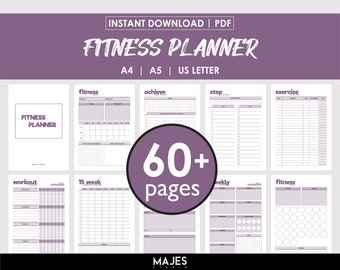 Fitness Planner Bundle, Weight Loss Tracker, A5 Journal (PDF Printable)