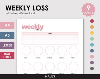 Weight Loss Tracker Printable, Fitness Journal (A4, A5, Letter Size) (Digital Download)