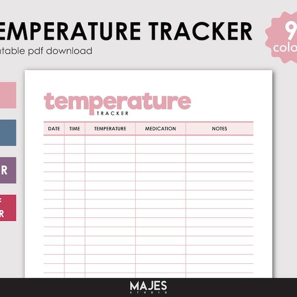 Temperature Tracker, Fever Log, Sick Child Chart (Digital Download)