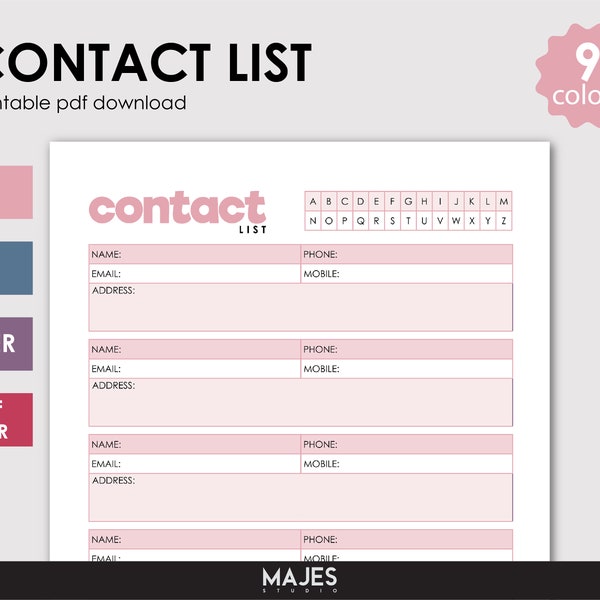 Printable Phone Number List Etsy