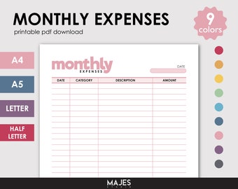 Monthly Expense Tracker Printable, Budget Planner (A4, A5, Letter)