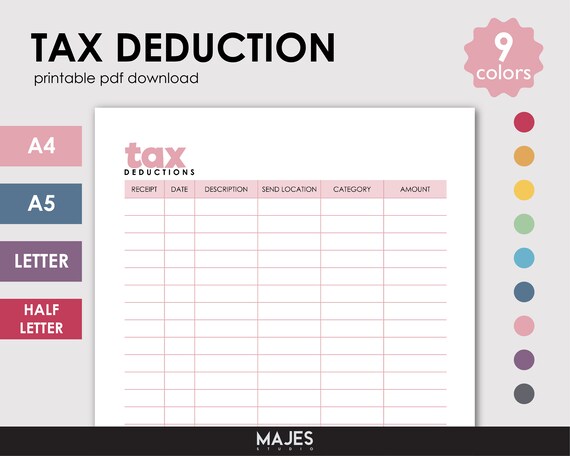 Tax Deduction Log, Business Tax Planner (Digital Download)