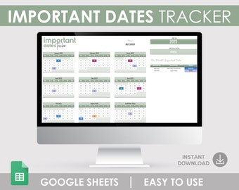 Important Dates Tracker, Google Sheets Template (Digital Download)