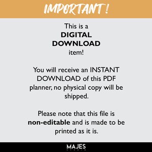 May include: A digital download item with the text "IMPORTANT!" at the top. The text highlights that it is a digital download, not a physical item. The file is non-editable and designed for printing.