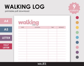 Walking Log Template, Health Planner, Fitness Journal (PDF)