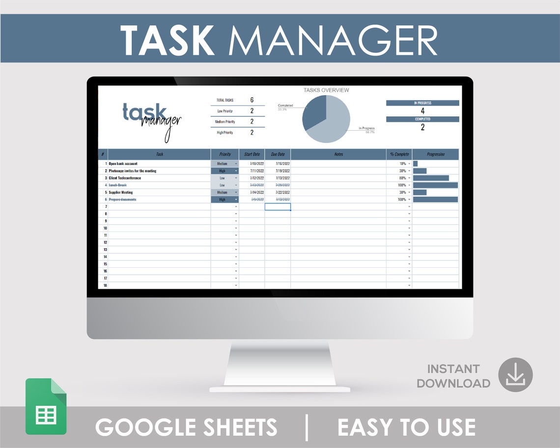 Task Manager Time Management Task List to Do Manager Excel - Etsy