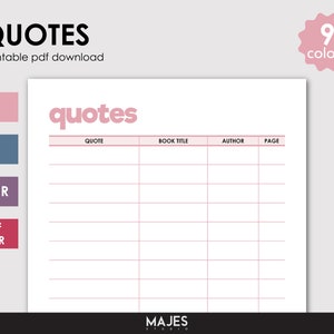 Quotes List, Quotes Log, Reading Quotes Log, Readers Kit, Favourite Quotes, Book Quotes Log, Favorite Quote List, My Favorite Quotes