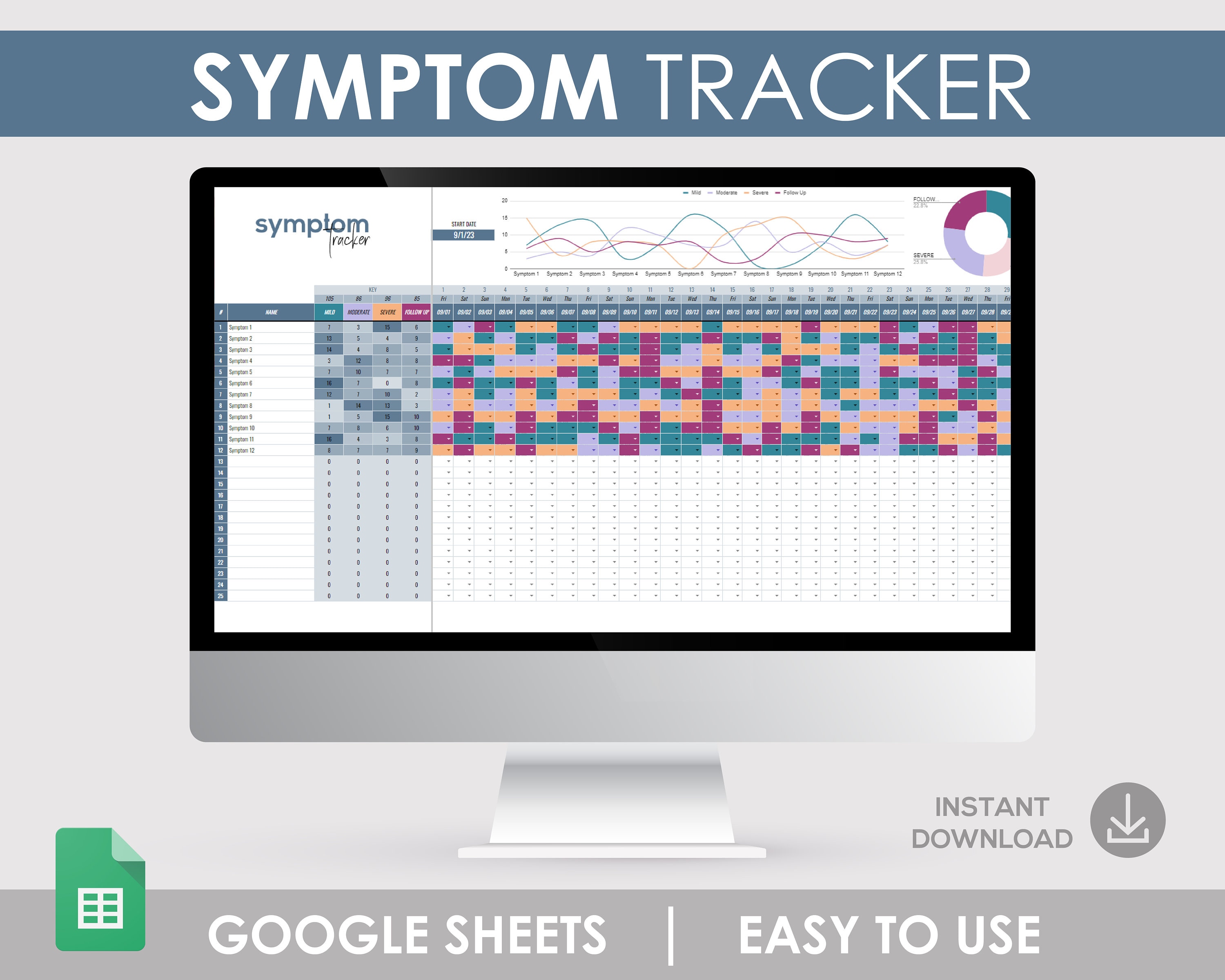 Symptom Tracker, Chronic Pain Log, Symptom Log, Chronic Pain Tracker, Medical Planner, Symptom Sheet, Chronic Pain Sheet, Symptom Frequency