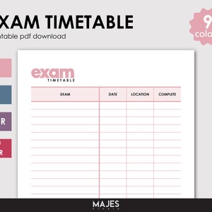 Exam Timetable, Exam Tracker, Timetable Printable, Study Printable, Student Printable, Student Resources, Student Download, Exam Printable