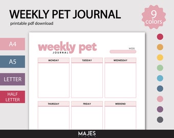 Weekly Pet Journal, Colorful Planner (Digital Download)