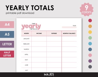 Yearly Totals Printable, Bill Payment, Finance Tracker (Digital Download)